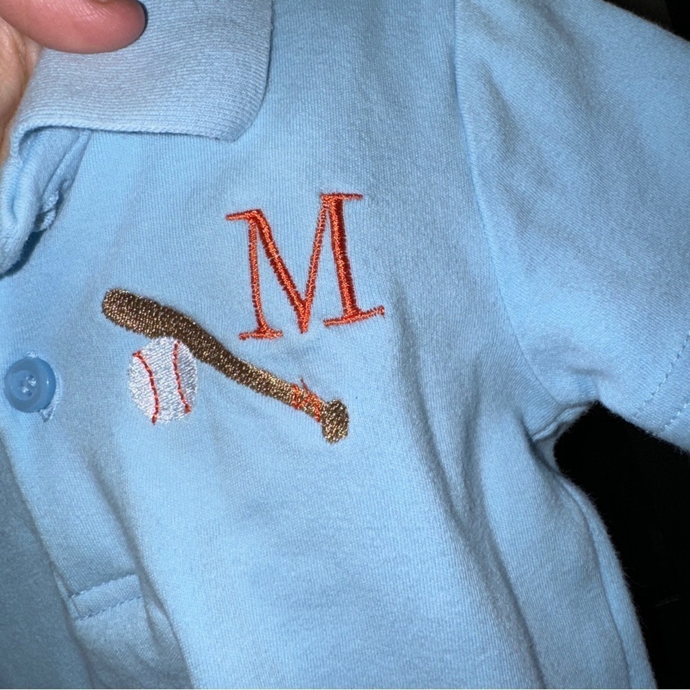 Baseball M toddler boy monogram embroidered polo smock short sleeve personalized - Picture 2 of 4